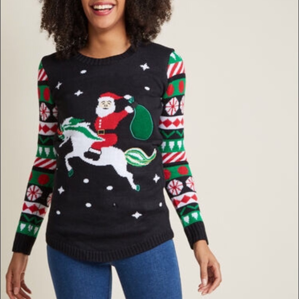 ModCloth Santa Unicorn Lightup Christmas Sweater